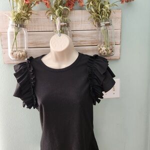 Black Ruffled Short Sleeve T-Shirt